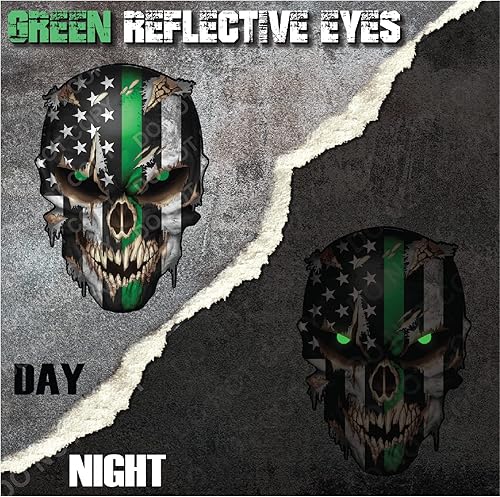 Miniatura 10 de Decals by Haley Calcomanía de calavera de bandera estadounidense, vinilo 3M, ojos reflectantes, para automóviles y camiones, uso en interiores,