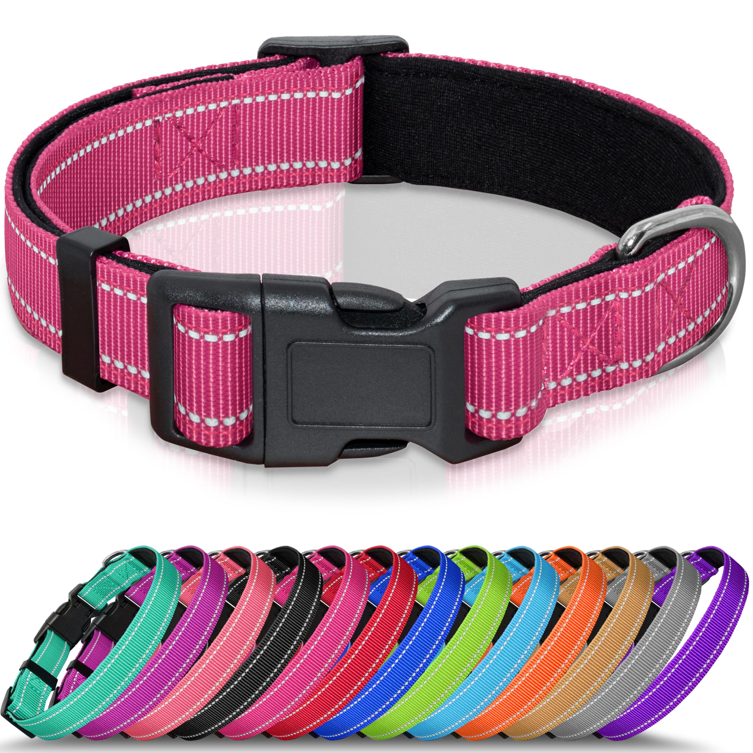 Seyezo Reflective Dog Collar, Soft Neoprene Padded Pet Collar for Small, Medium, Large Dogs, Adjustable Puppy Collars with Quick Release Buckle,