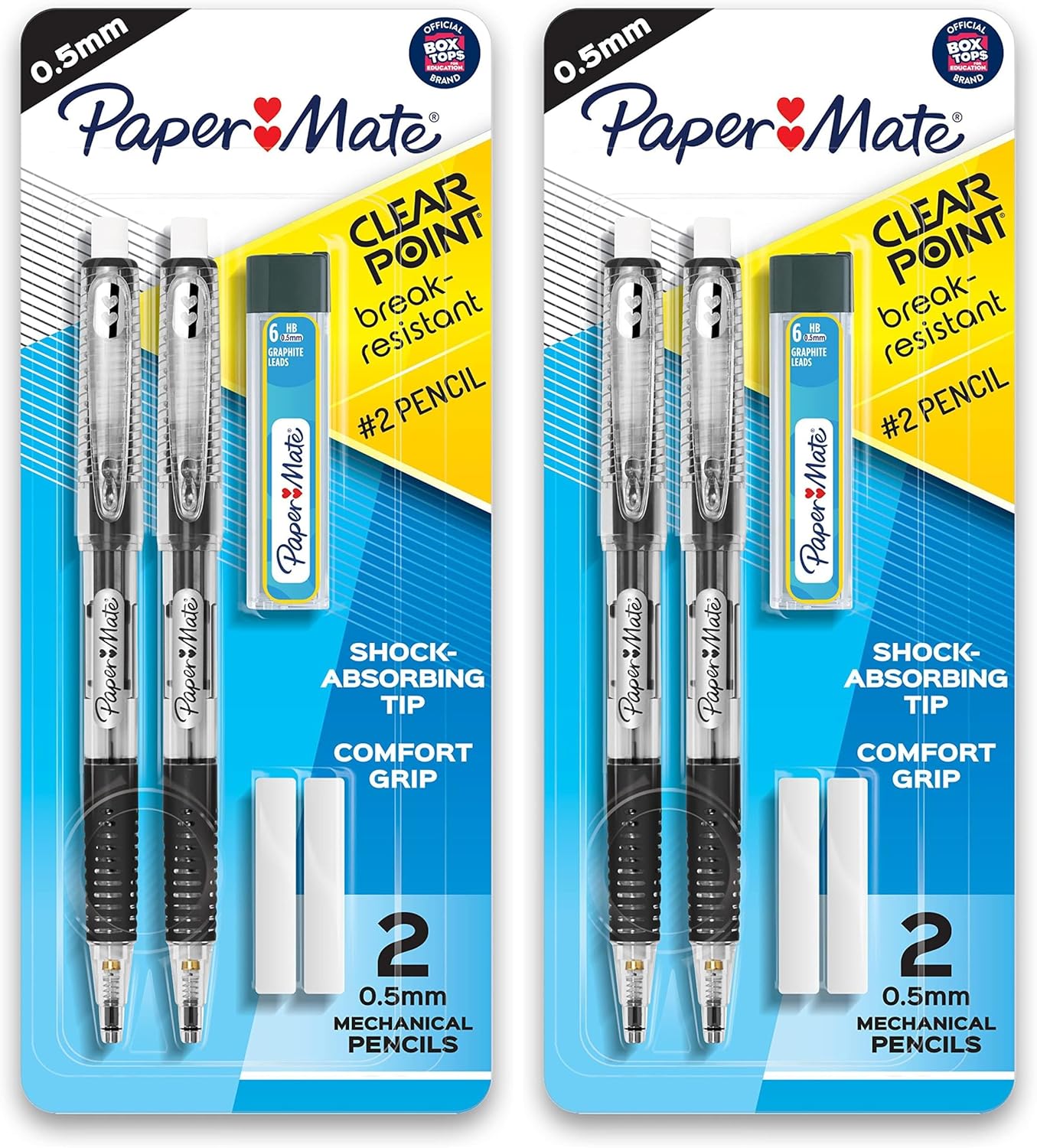 Paper Mate Clearpoint Mechanical_Pencils 0.5mm, Break Resistant HB #2 Lead, School_Supplies, Art_Supplies,Drawing_Supplies,Sketching_Pencils, 2 Pencils, Black, 1 Lead Refill Set, 2 Erasers (Pack of 2)