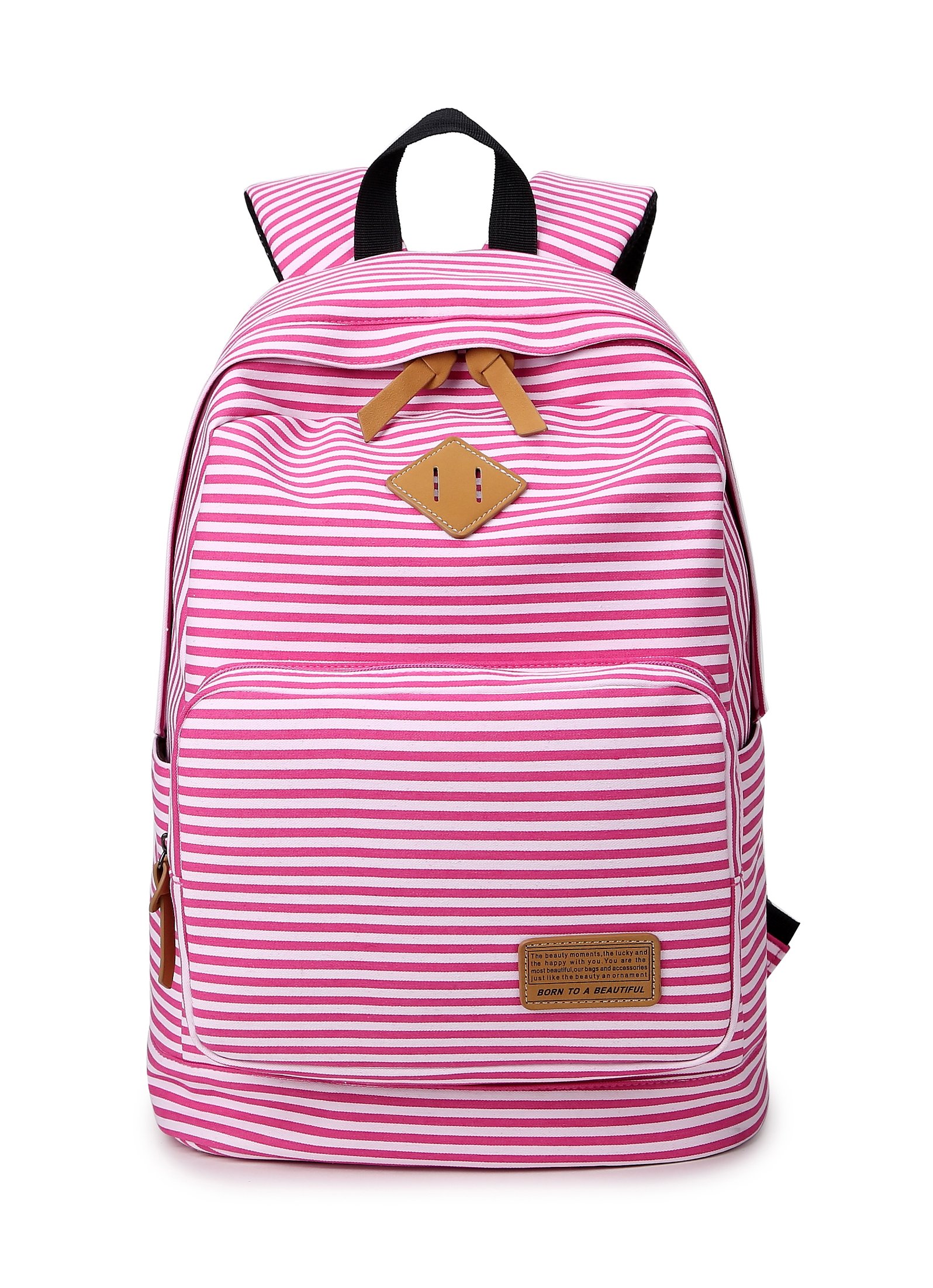 Ahyapiner Striped Canvas Backpack Girls School Bag Women Casual Travel Daypack