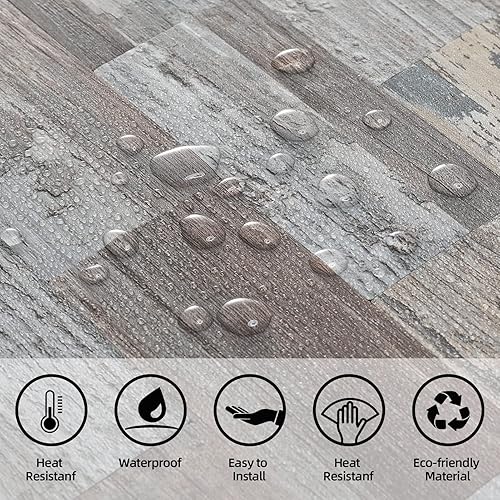 Miniatura 8 de Paquete de 10 azulejos de despegar y pegar para cocina, panel de madera más grueso de 11.3 x 11.5 pulgadas, para azulejos de baño, calcomanías de