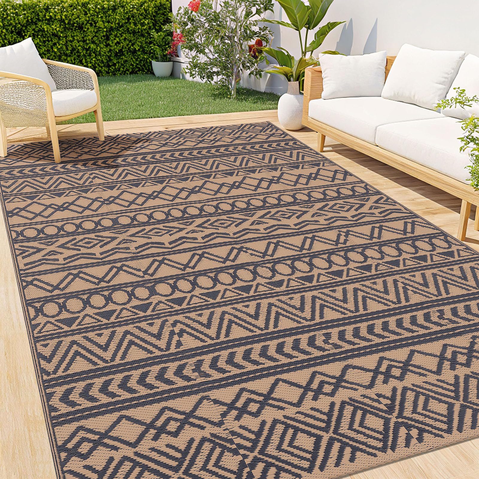 smiry Outdoor Teppich Wetterfest Modern UV-beständig Geometrisches Groß Outdoorteppich für Terrasse Balkon Garten Wohnzimmer
