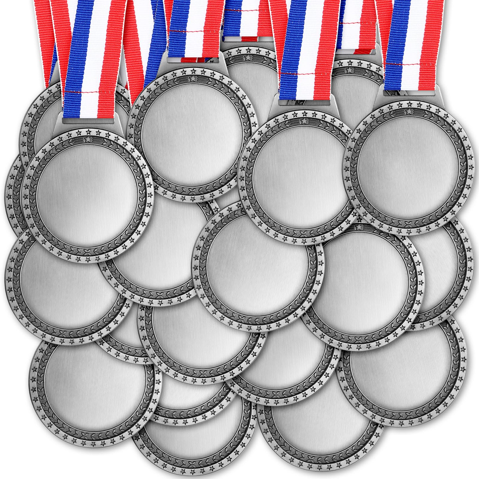 Sasylvia Medaglie vuote con nastri per il collo Crea le tue medaglie Kit Cheer Vincitore Partecipazione Trofeo Regali in Metallo per Calcio Calcio Partito Gioco di Calcio