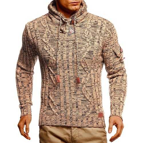 Leif Nelson Slim Pullover Sweaters for Men with Hoodie - Men's Knitted Sweater