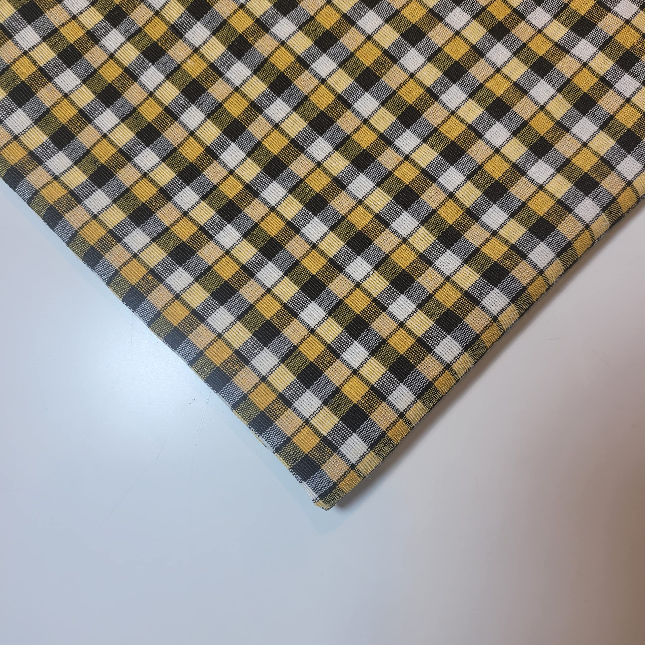Lniana tkanina w kratkę w kratkę w kratę Khadi miękka tkanina lniana w kratkę tkanina Vichy 107 cm E (5 m, musztardowo-czarno-biała (1/8 cala)