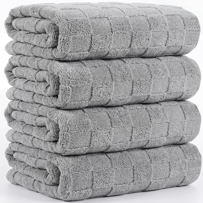 Peryiter 4 Pack Oversized Bath Towels 35 x 70 inch Extra Large Bathroom Towel Absorbent Microfiber Soft Quick Dry Towels Bath Sheets for Adults Beach Pool Gym Hotel SPA Yoga(Grey)