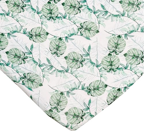 Tropical Leaf - Sábana bajera ajustable para cuna, hecha de viscosa de bambú y elastano, se adapta a colchones estándar para cuna y niños pequeños,