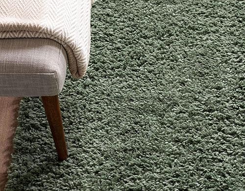 Miniatura 6 de Unique Loom Davos Shag Collection - Alfombra de área, color liso (5 pies 3 pulgadas x 8 pies, ovalada, salvia)