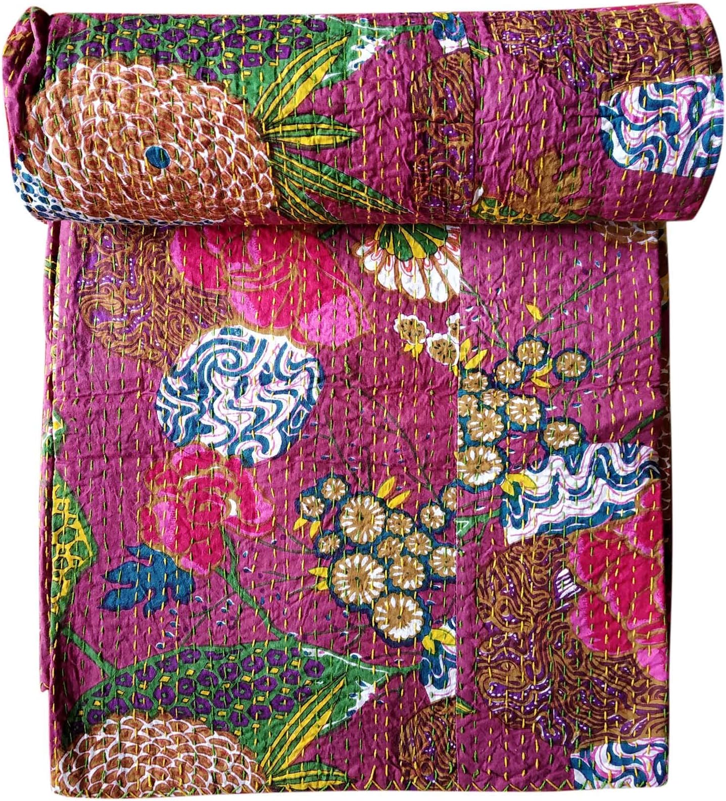 Kirti Textile and Handicraft Handmade Cotton Jaipuri Kantha Quilt Bed Cover Gudari (Multicolour, 60x90 Inch)