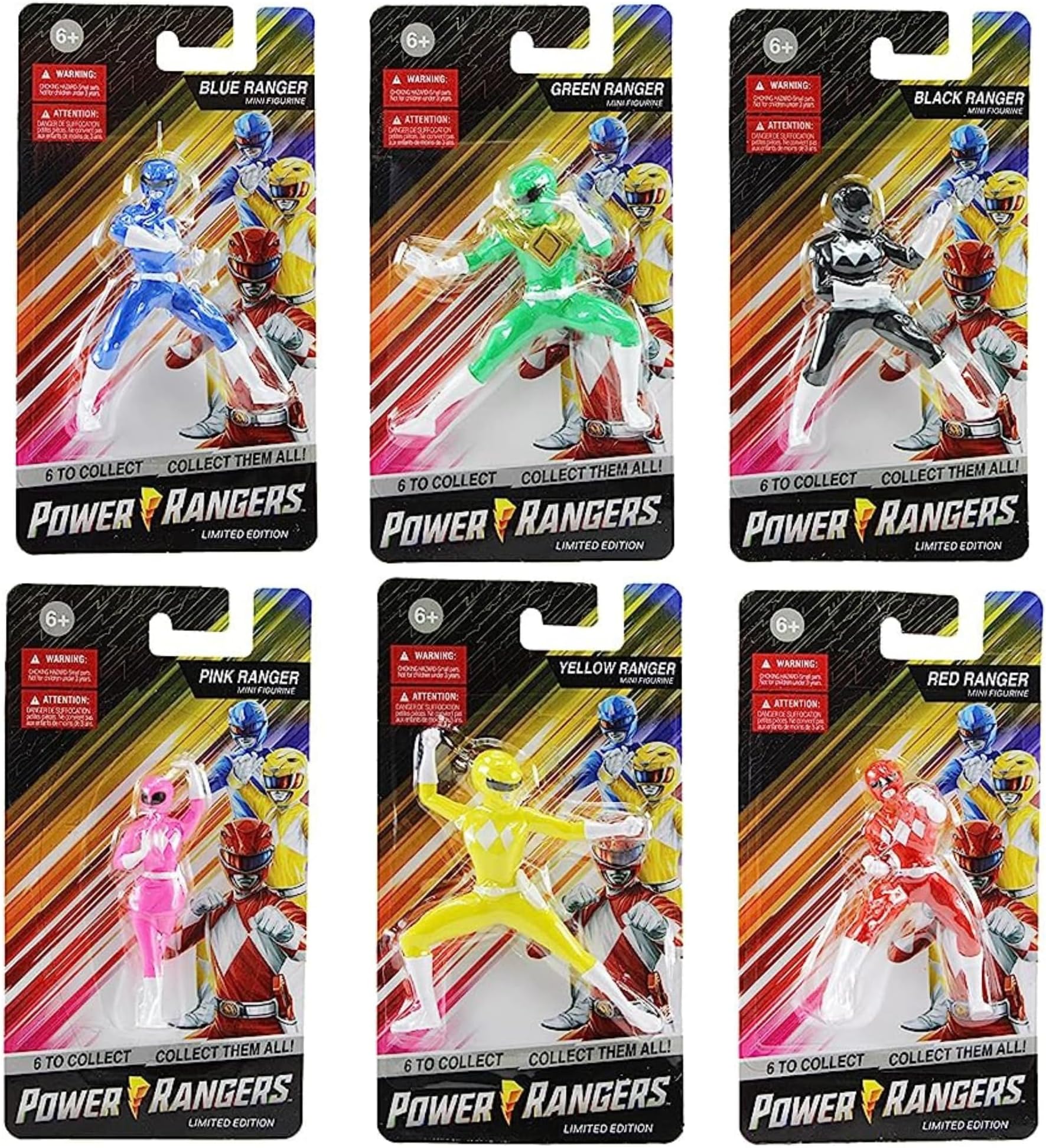 Prexio Limited Edition Power Rangers 2.5" Mini Figures - Blue, Green, Black, Pink, Yellow & Red Rangers Set of All 6