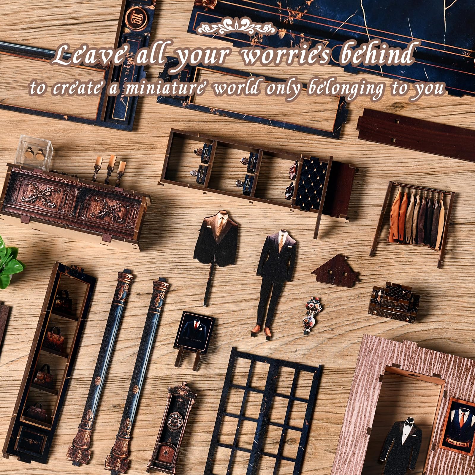 Book Nook Kit – model złoty krój (luksusowy styl retro), miniaturowe drewniane puzzle 3D z oświetleniem LED, zestaw do majsterkowania dla dorosłych i nastolatków, prezent i dodatek do domu