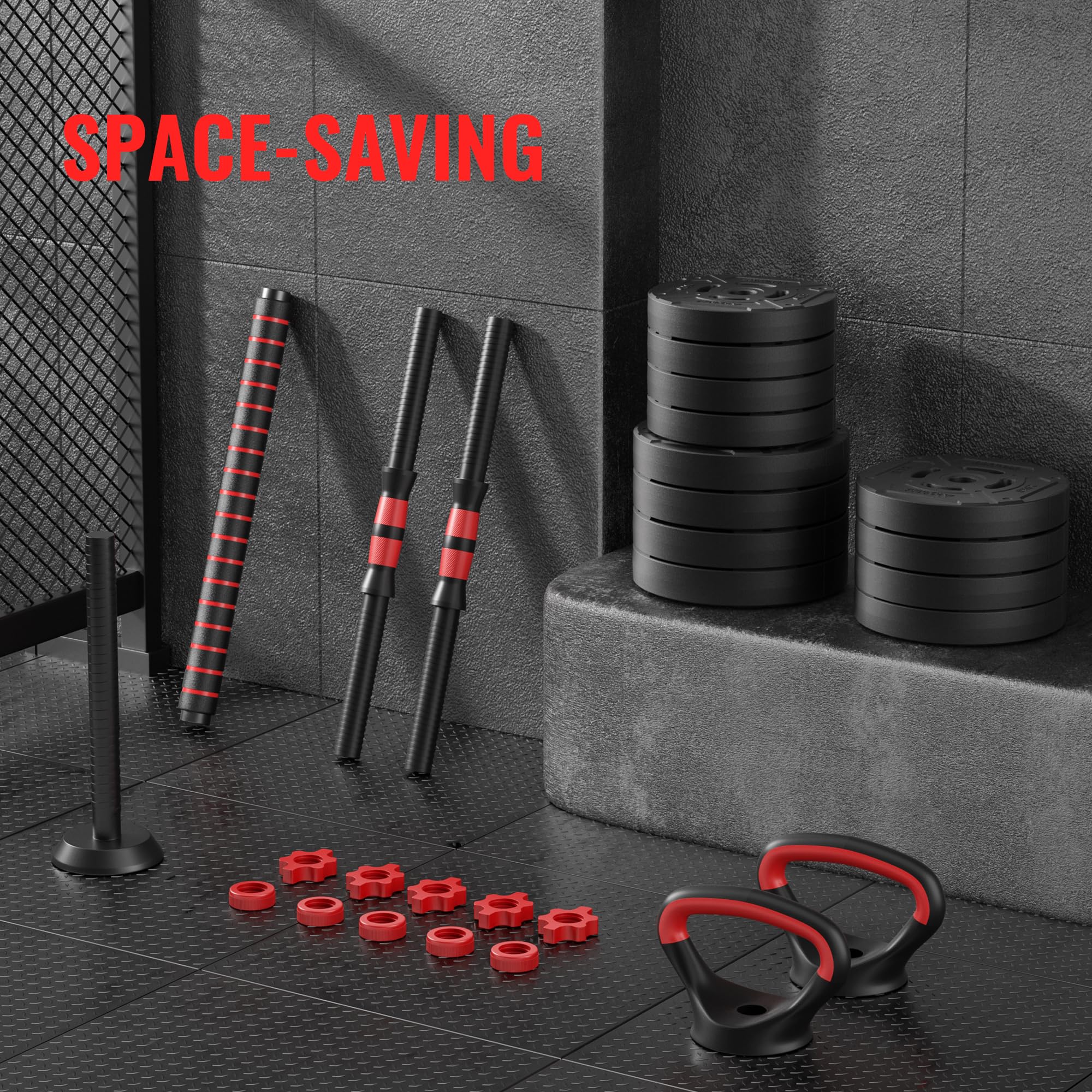 Adjustable Dumbbye Set, 40/60LBS Free Weight Set, Multi-Functional Portable Changeable Dumbbye Barbell Kettlebell Set for Home, Multiple Style