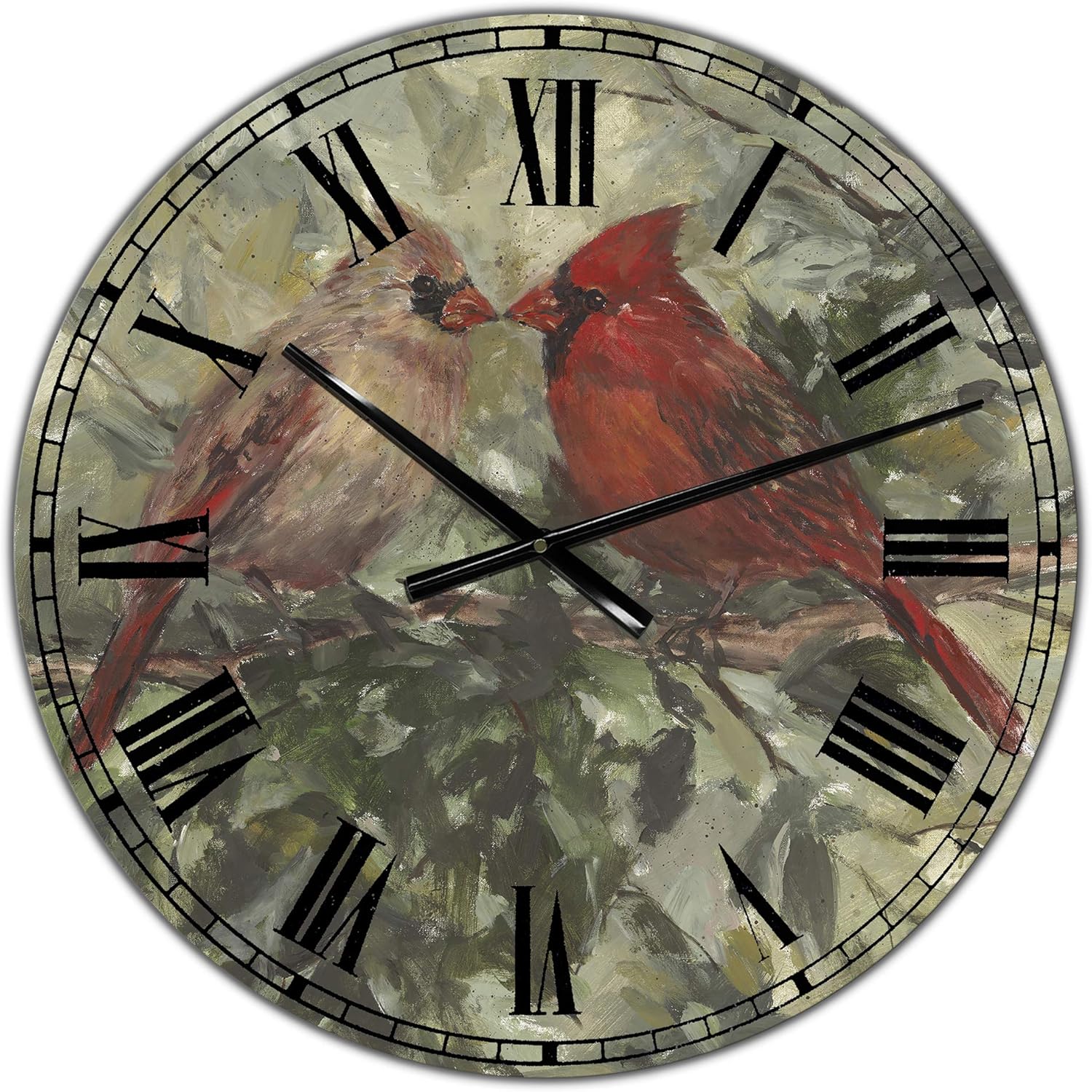 'Kissing Cardinals' Large Cottage Wall Clock for Home Bedroom Bathroom Office Living Room Decoration
