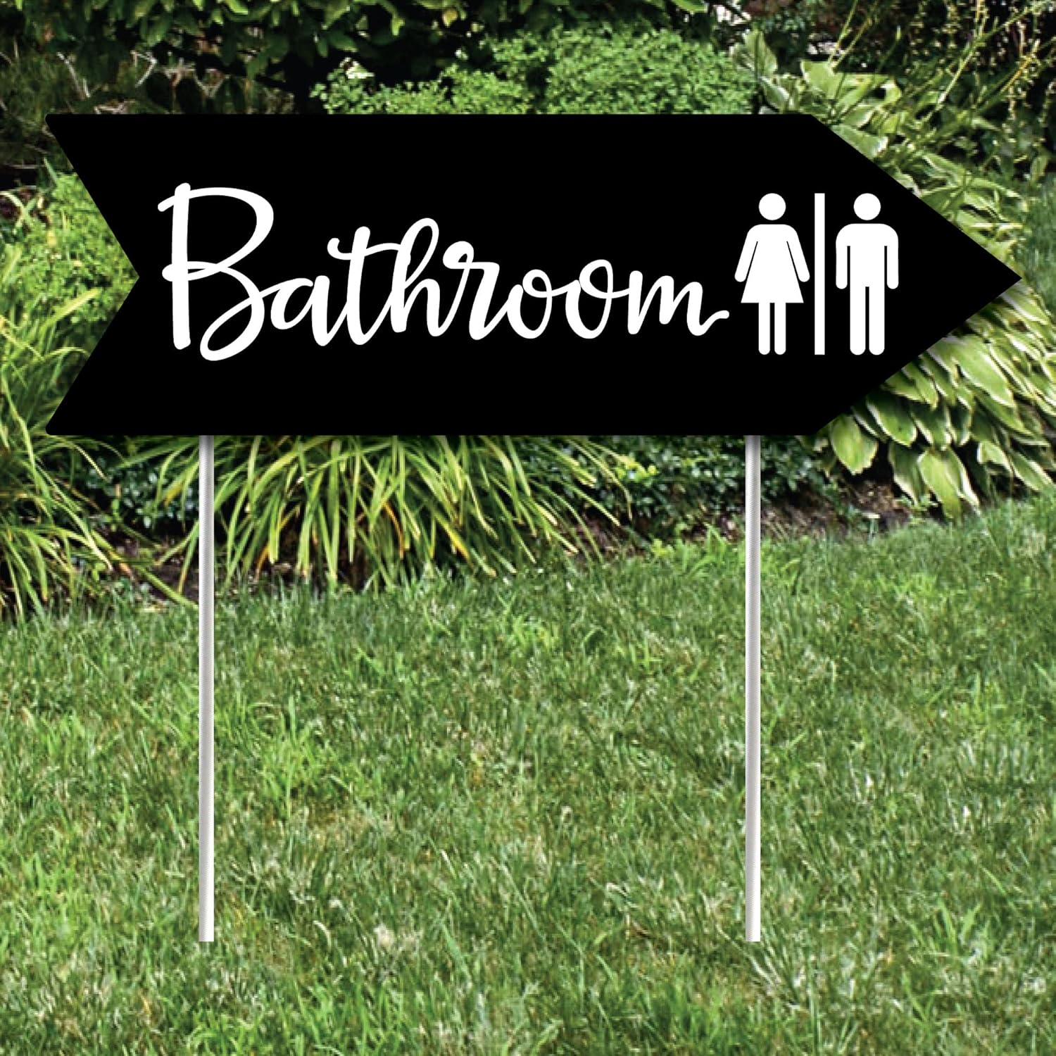 Big Dot of Happiness Black Wedding Bathroom Signs - Wedding Sign Arrow - Double Sided Directional Yard Signs - Set of 2 Bathroom Signs