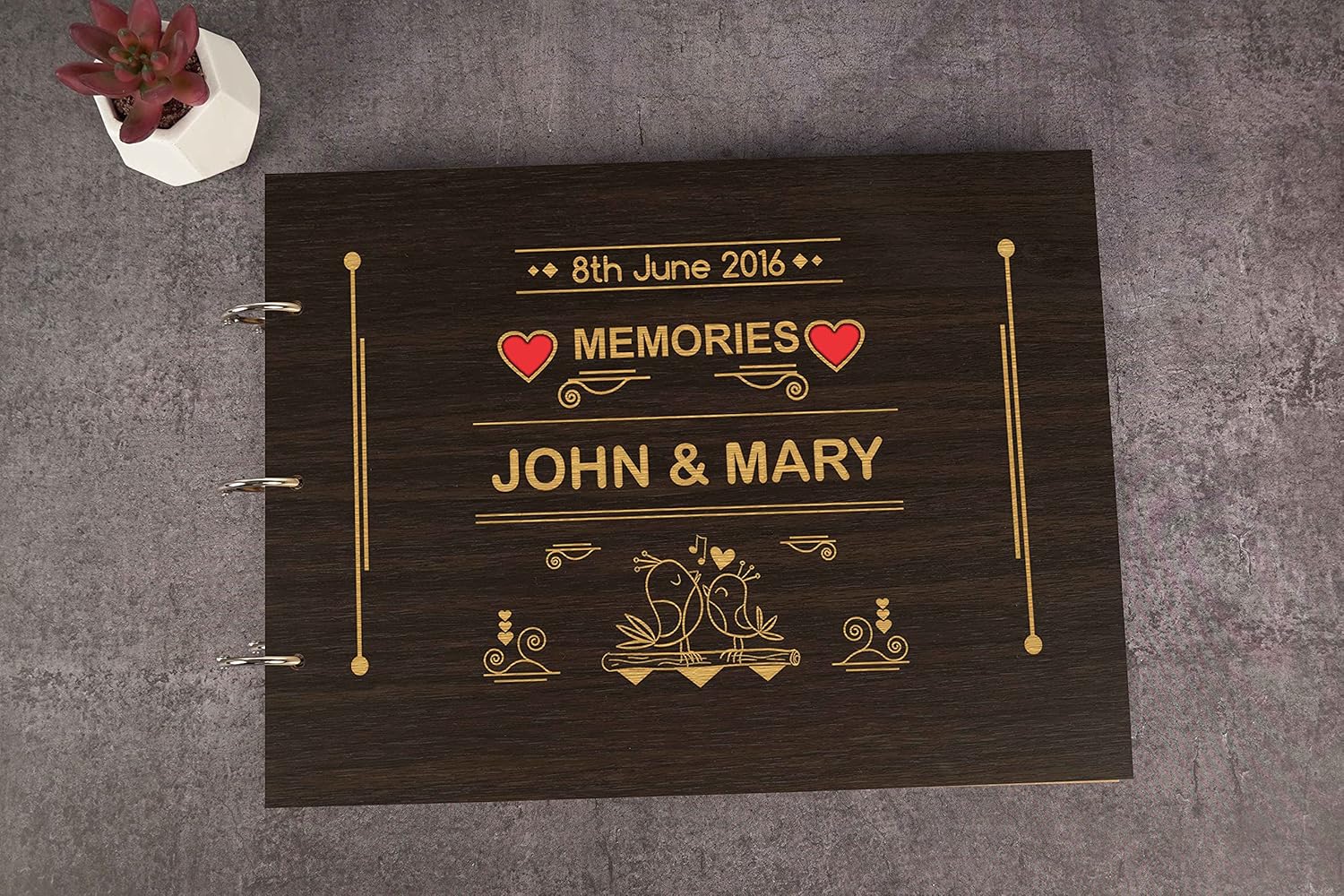 Darling Souvenir Personalized Engraved Laser Cut Wedding Guest Book Wooden Cover Sign-in Book Registry Guestbook Scrapbook-N3