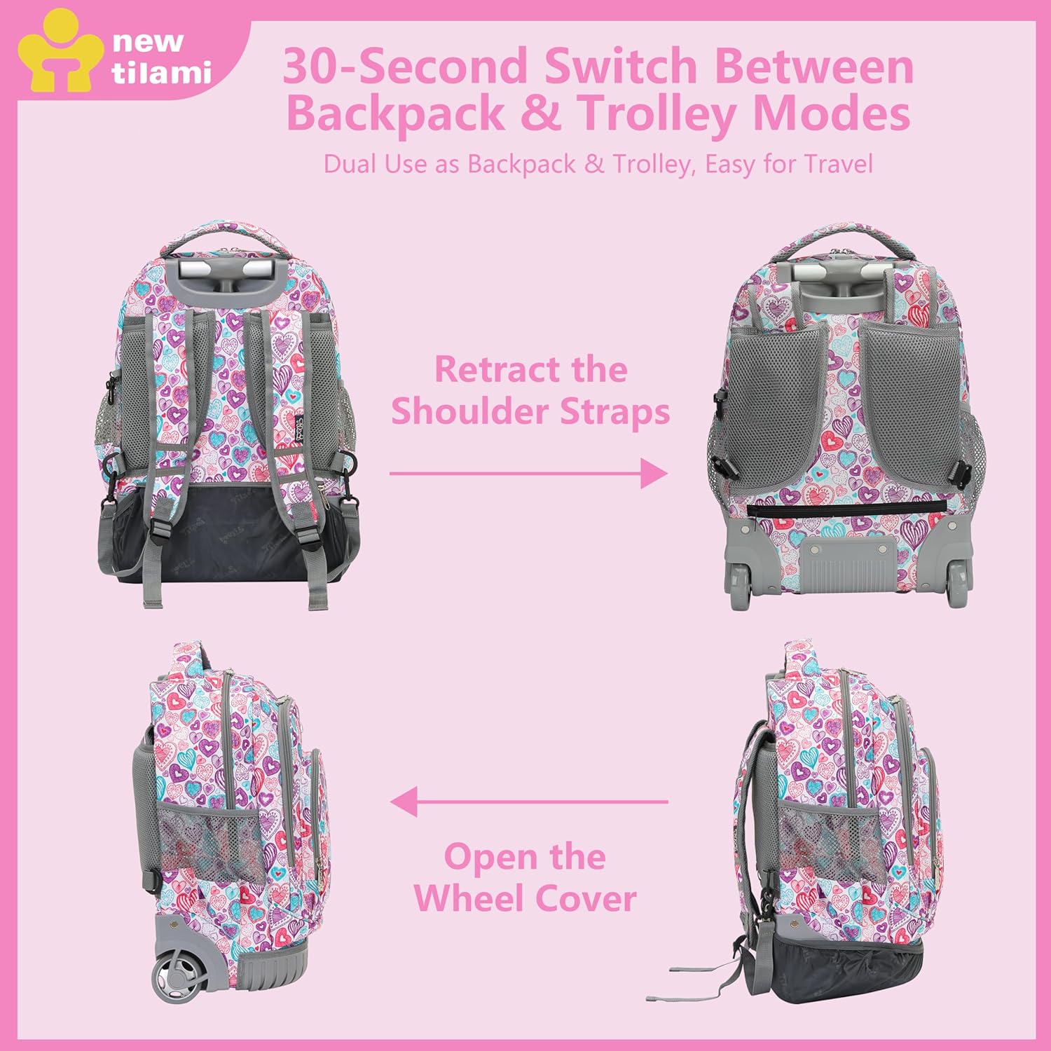 NEW TILAMI Rolling Backpack for Kids 18 Inch Wheeled Laptop Backpack Kids School Travel - Image 9