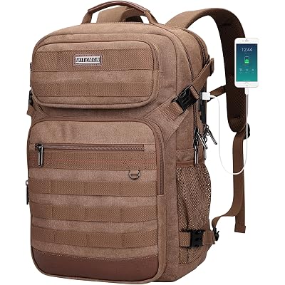 WITZMAN Canvas Travel Backpack for Men Multiple Pockets Fit 16 inch Laptop Backpack Carry-on Airline Approved(A8025 Brown)