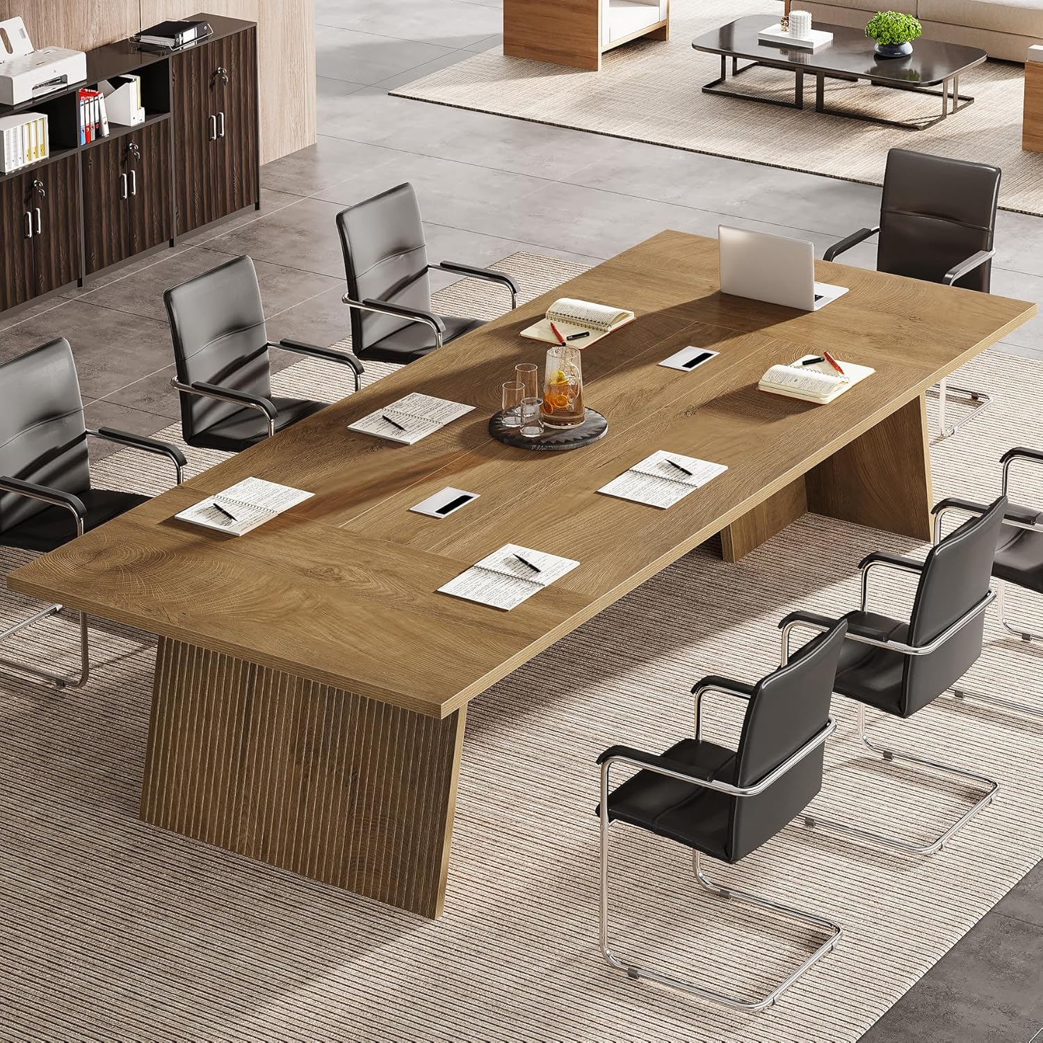 Tribesigns 8ft Conference Table, Conference Room Table for 10 People, Large Meeting Desk with Cable Grommet, Modern Boardroom Table for Office Conference (1, Brown)