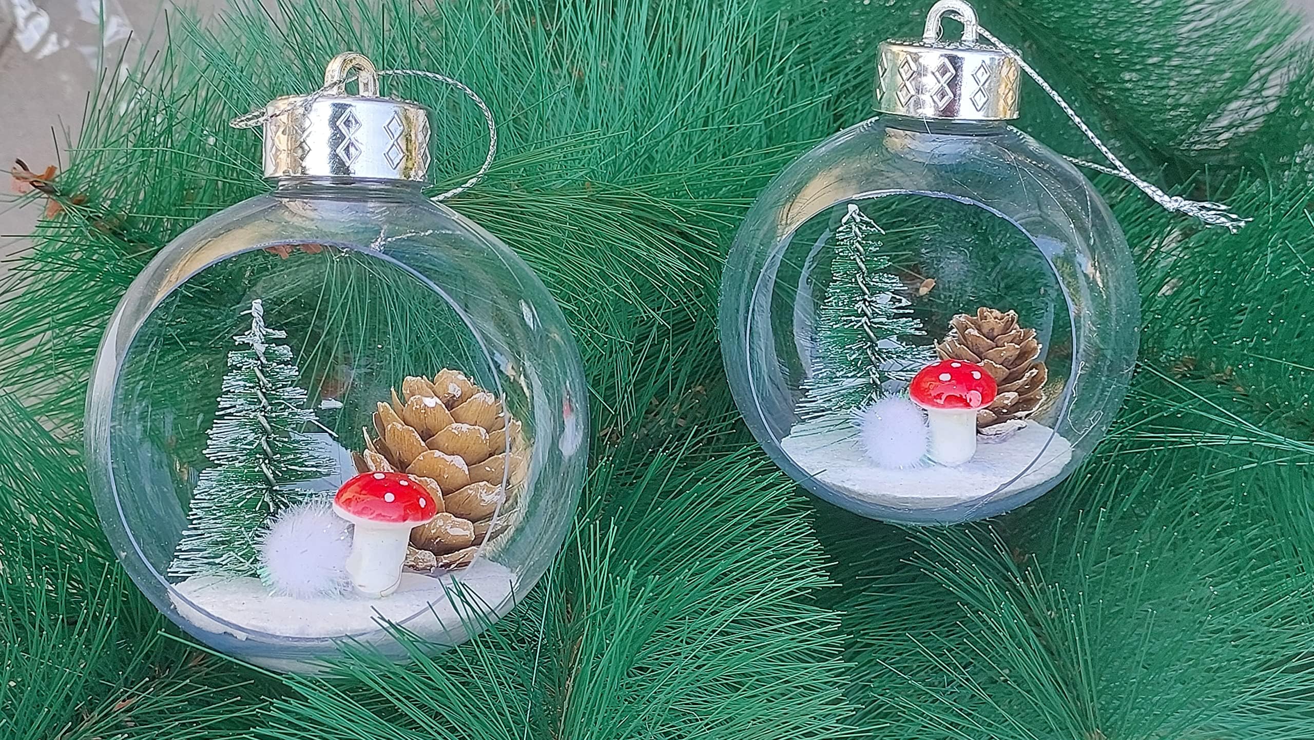 Forty Wings Set of 2 Pcs Christmas Clear Glass Balls Tree HangingFor Christmas Ornaments Xmas Tree Hangings Ornaments for Christmas Decoration Items for Home Decoration