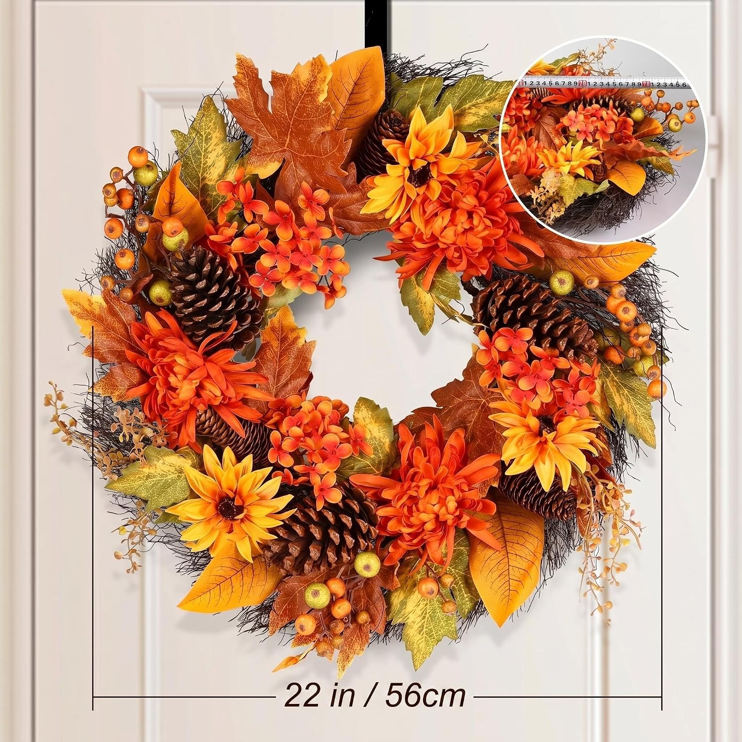 Fall Wreath,Fall Wreaths for Front Door 22 inch Orange