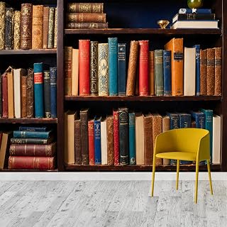 Custom Size Wall Murals, Wooden Bookshelf with Decorative Books, Self-Adhesive Removable Peel and Stick Wallpaper, for Living Room, Bedroom, Store, Office, Kids