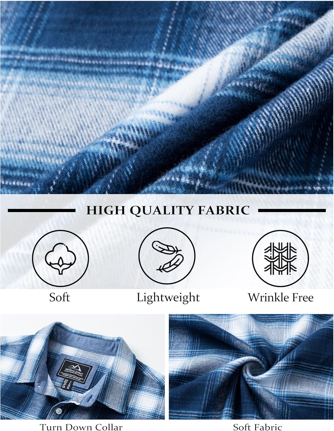 MAGCOMSEN Men's Flannel Shirts Cotton Long Sleeve Plaid Shirt Casual Fashion Button Up Shirts Jackets with 2 Pockets - Image 5