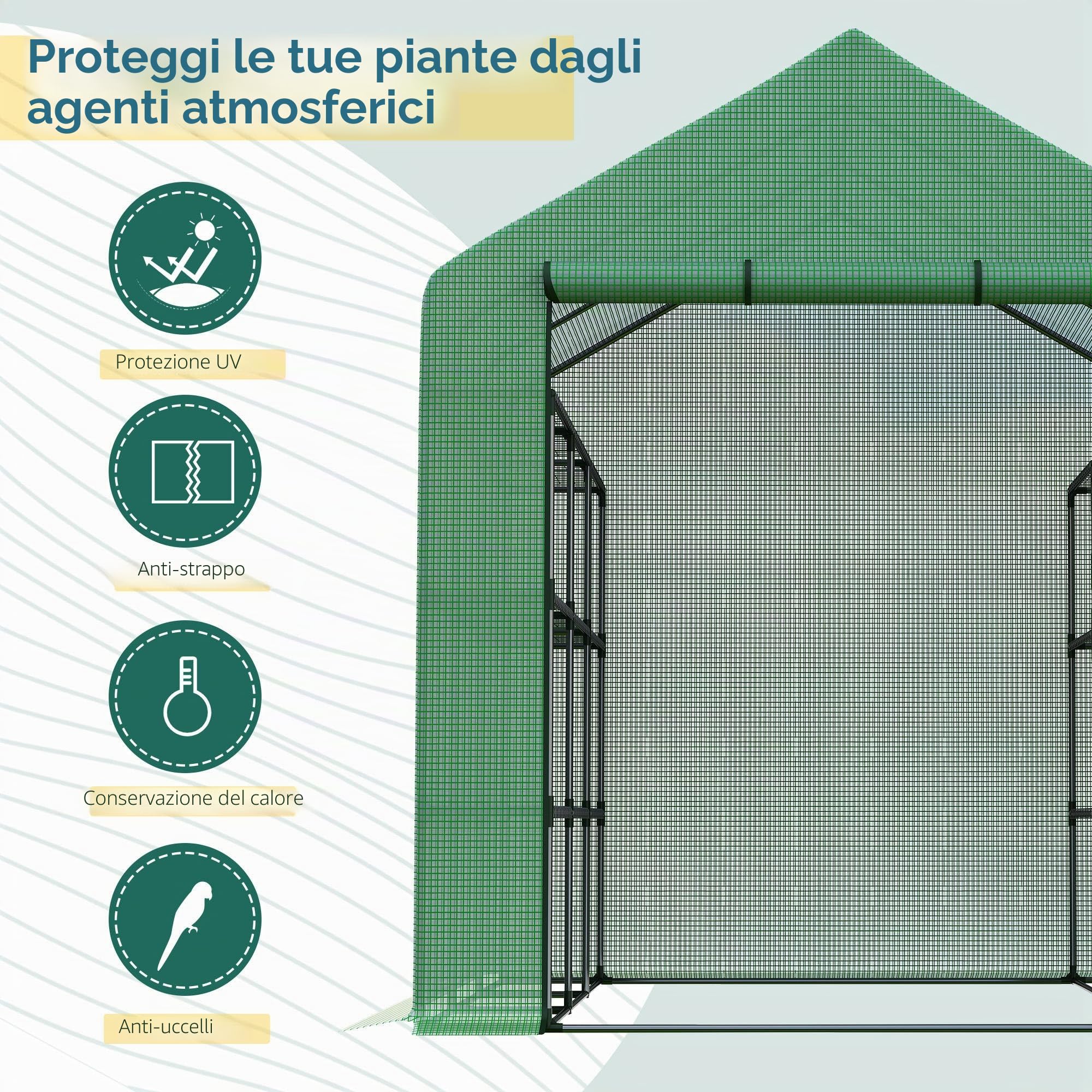Outsunny Grande Serra Walk-in 4 Ripiani 24 Scaffali 244x180x210 cm Verde