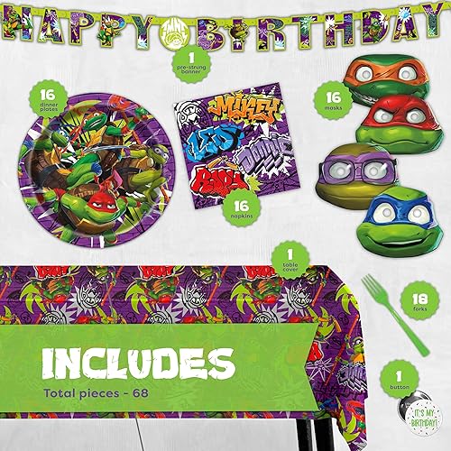 Miniatura 2 de Suministros para fiesta de cumpleaños de tortuga ninja mutante adolescente Sirve a 16 invitados Licencia oficial Película TMNT Mutant Mayhem