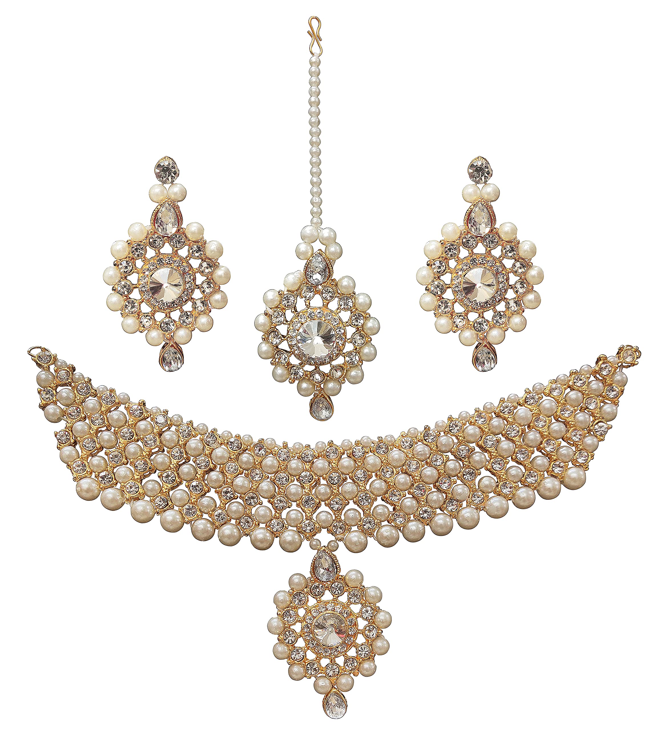 Adorable Gold Plated Pearl Choker Necklace Set for Women