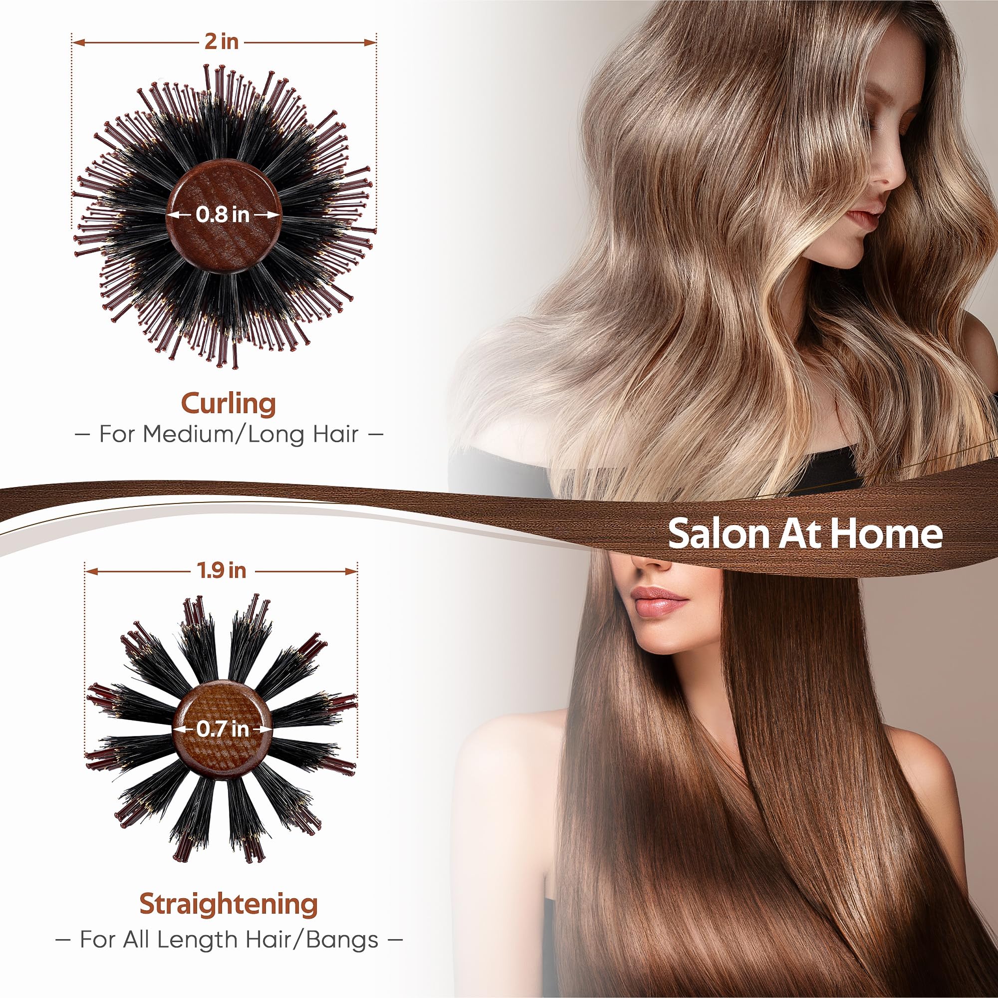 Amazon | Belongtous Boar Bristle 木製ラウンドヘアブラシセット