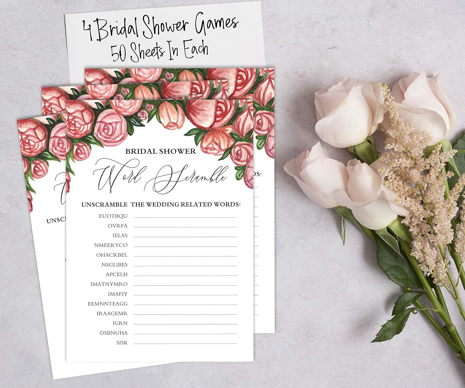 Bridal Shower Game Set of 4(50 Sheets Each) Floral Fun Bachelorette Party Game Set Bundle