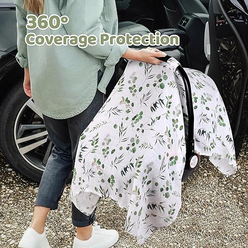 Miniatura 4 de Rquite Funda de asiento de coche para niña y niño, muselina de algodón para asiento de automóvil, cubierta transpirable para portabebés, parasol