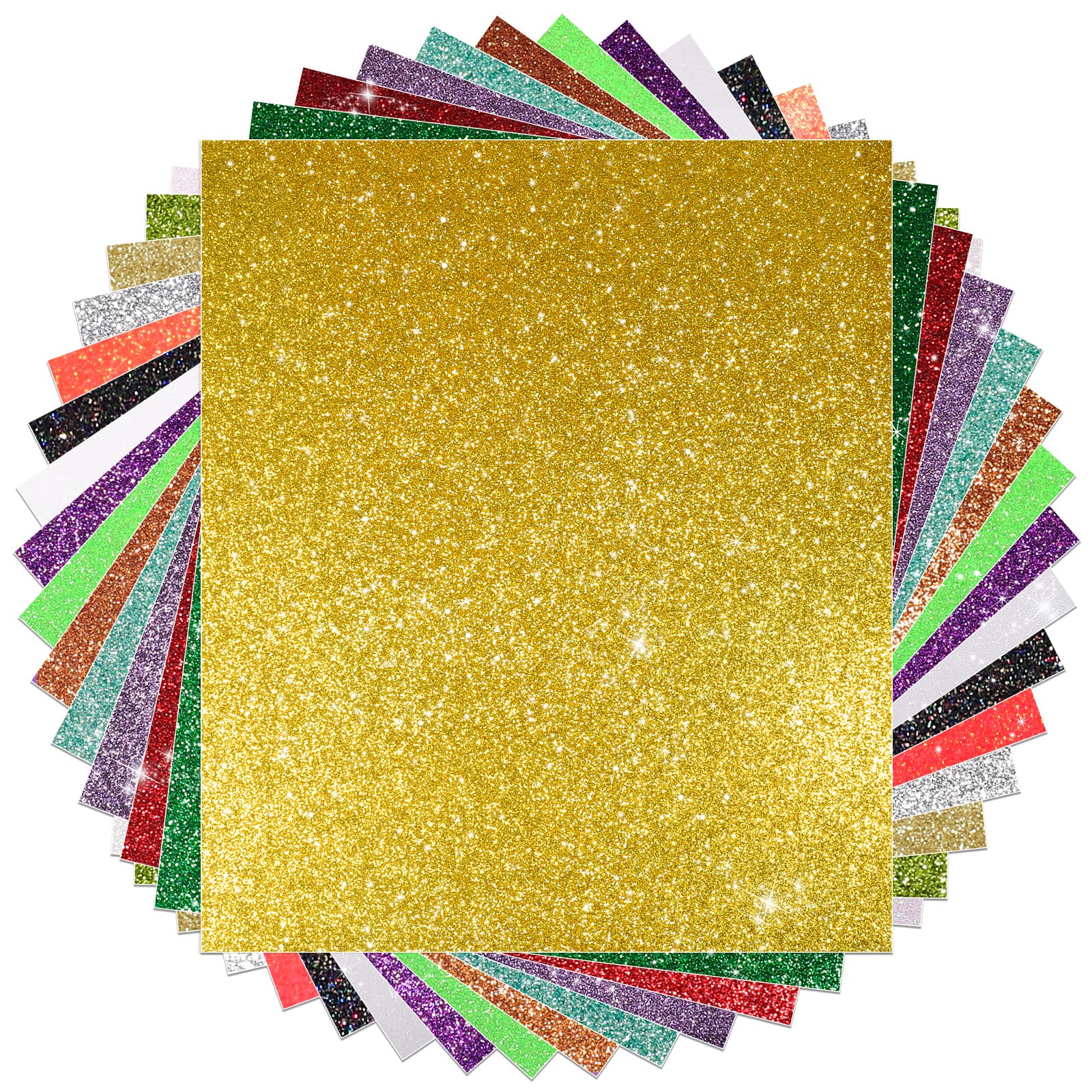 VINYL FROG Glitter Heat Transfer Vinyl 15 Pack 25 x 30.5 cm Sparkle Iron on Vinyl Muiltcolor HTV Vinyl Sheets for DIY T-Shirt and Other