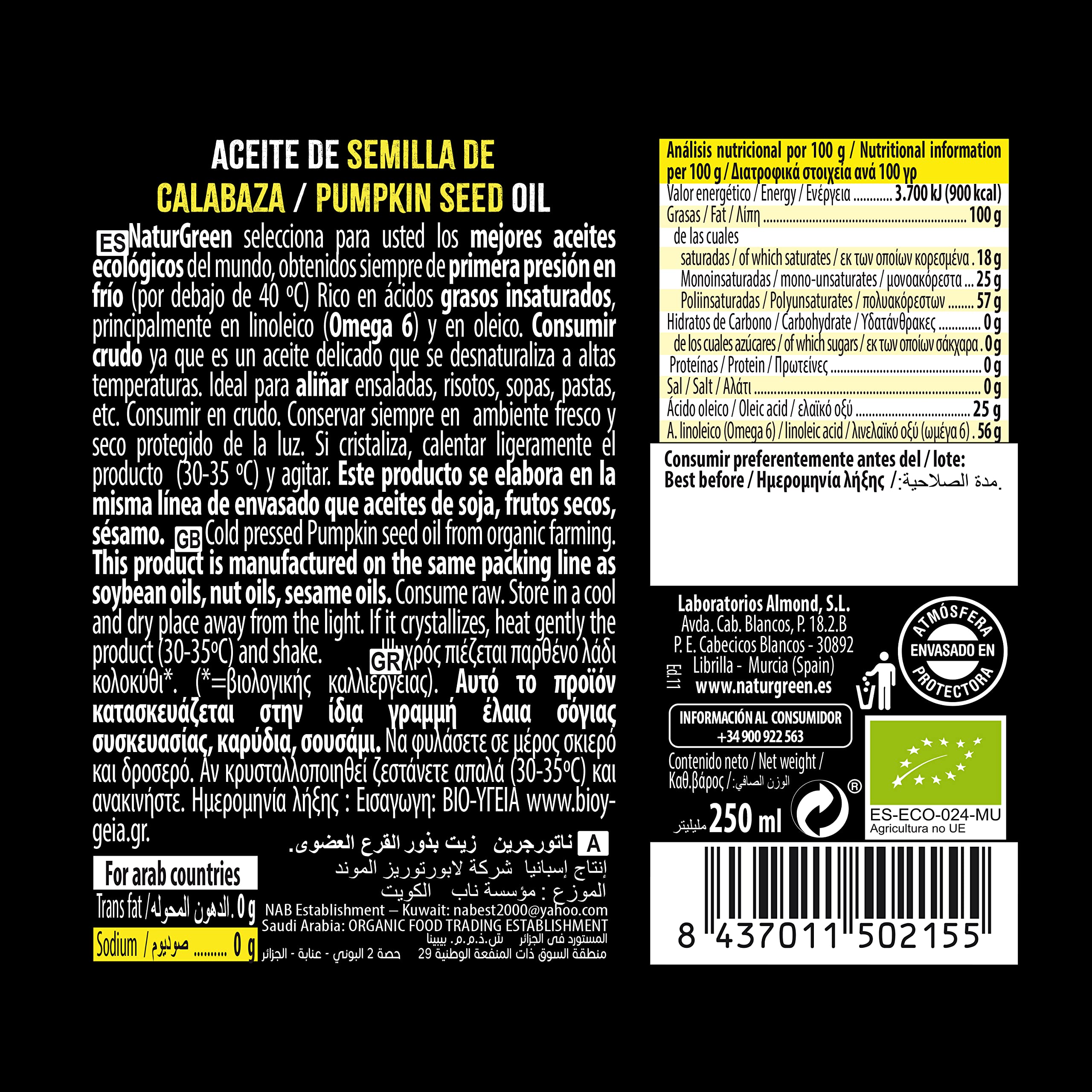 Aceite de Calabaza Bio NaturGreen 250 ml Pack 6