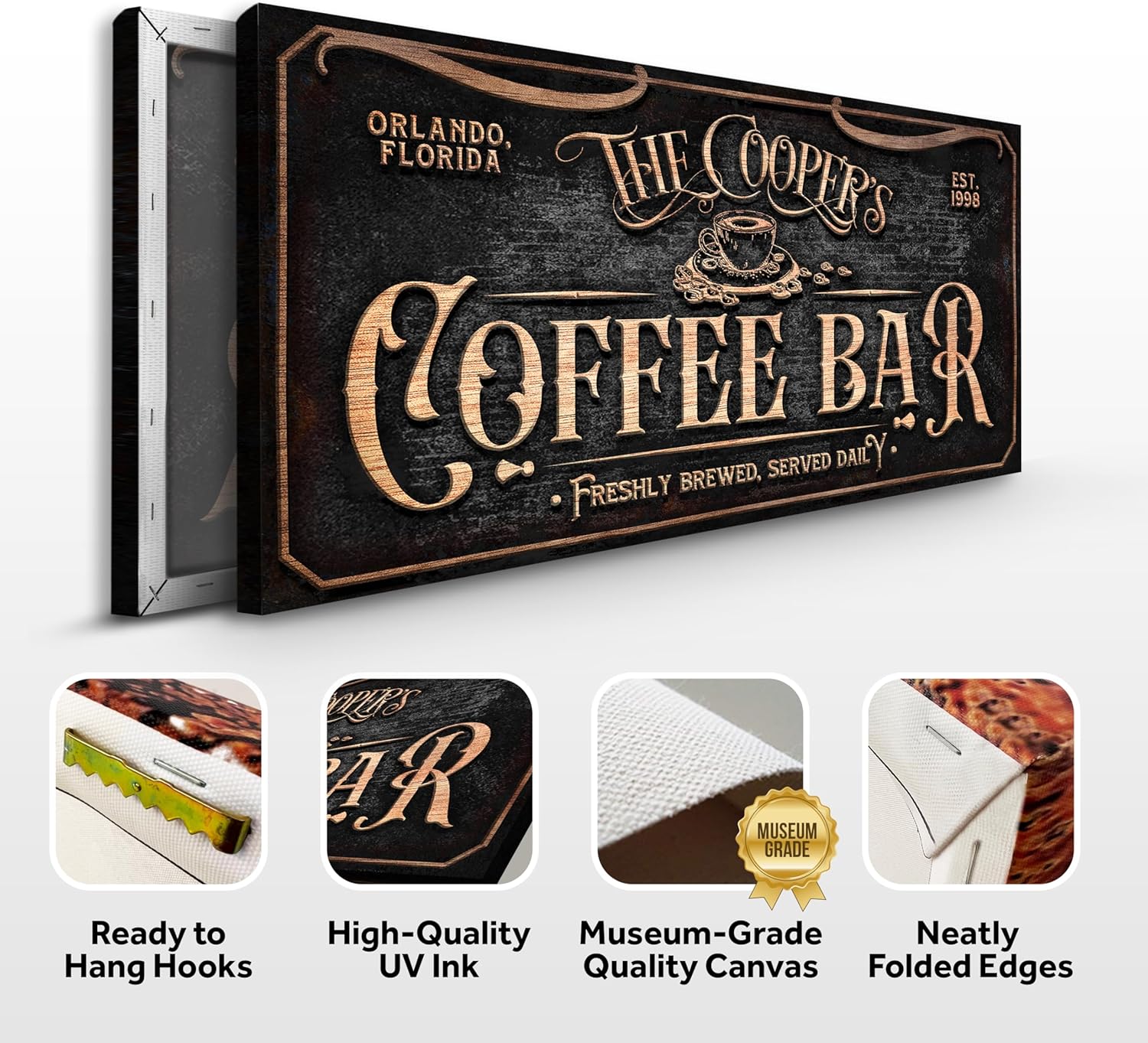 TAILORED CANVASES Custom Coffee Bar Sign - Small and Large Canvas Wall Art Decor Signage for Home, Kitchen, Coffee Station, Business and Office - Personalized Cafe Bar Sign,
