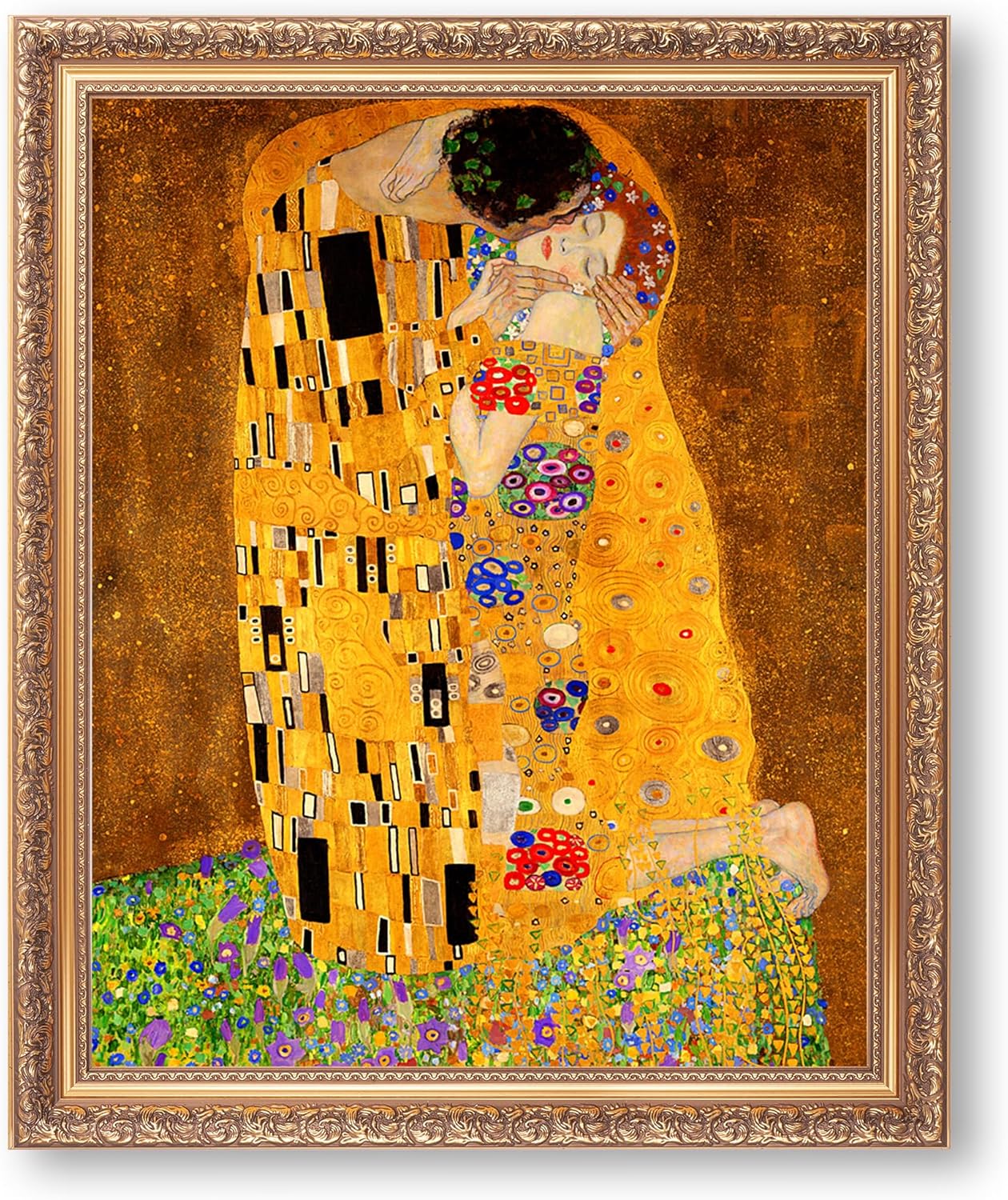 The Kiss by Gustav Klimt Framed Size:22x26 inches,Image Size:16x20 inches,Gold Frame The World Classic Art Reproductions,Wall Art for Home Decor