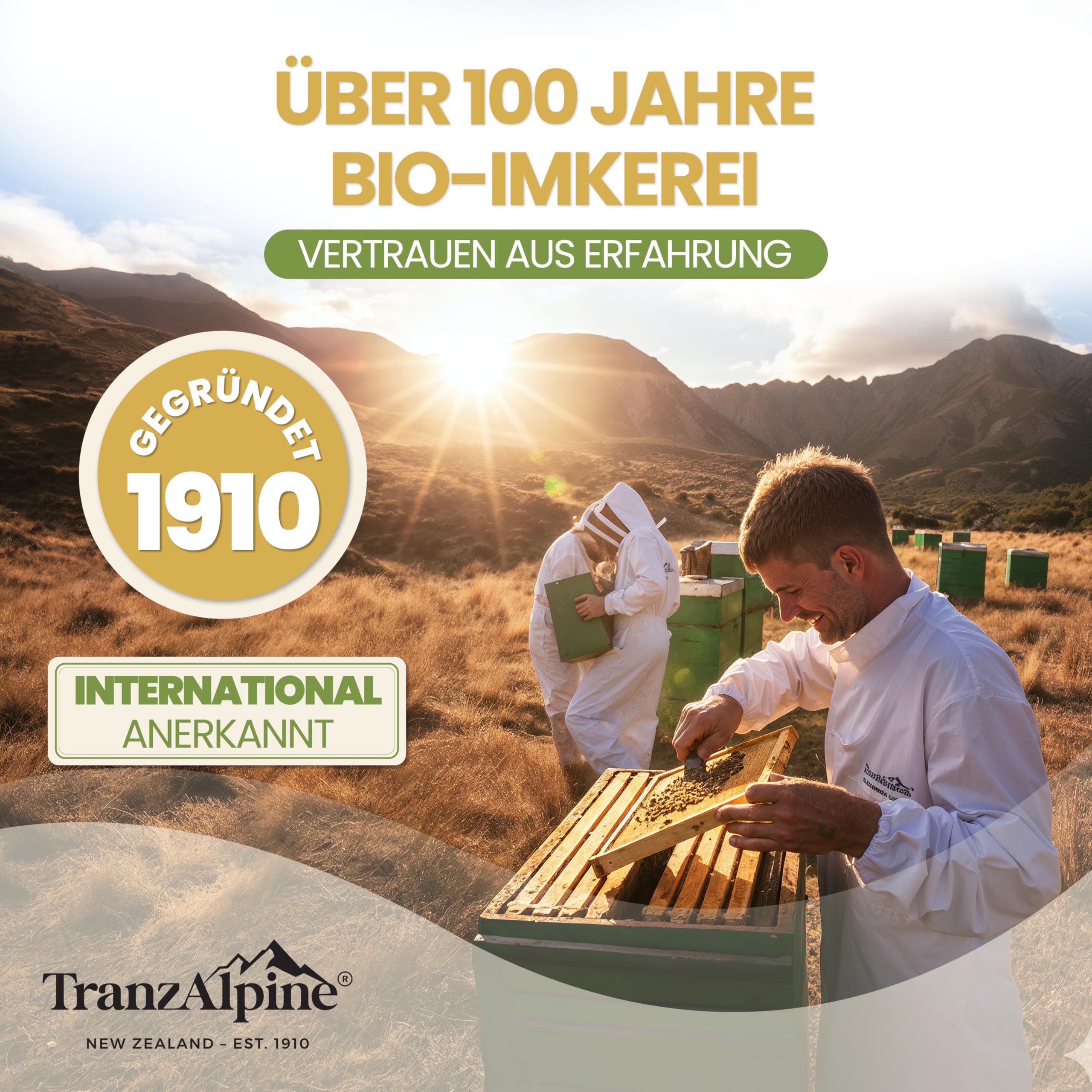 TranzAlpine Manuka Honig BIO-zertifiziert 250g - MGO 550+ | 100 % reiner Premiumhonig aus Neuseeland - Laborgeprüft & Original-Imkerabfüllung