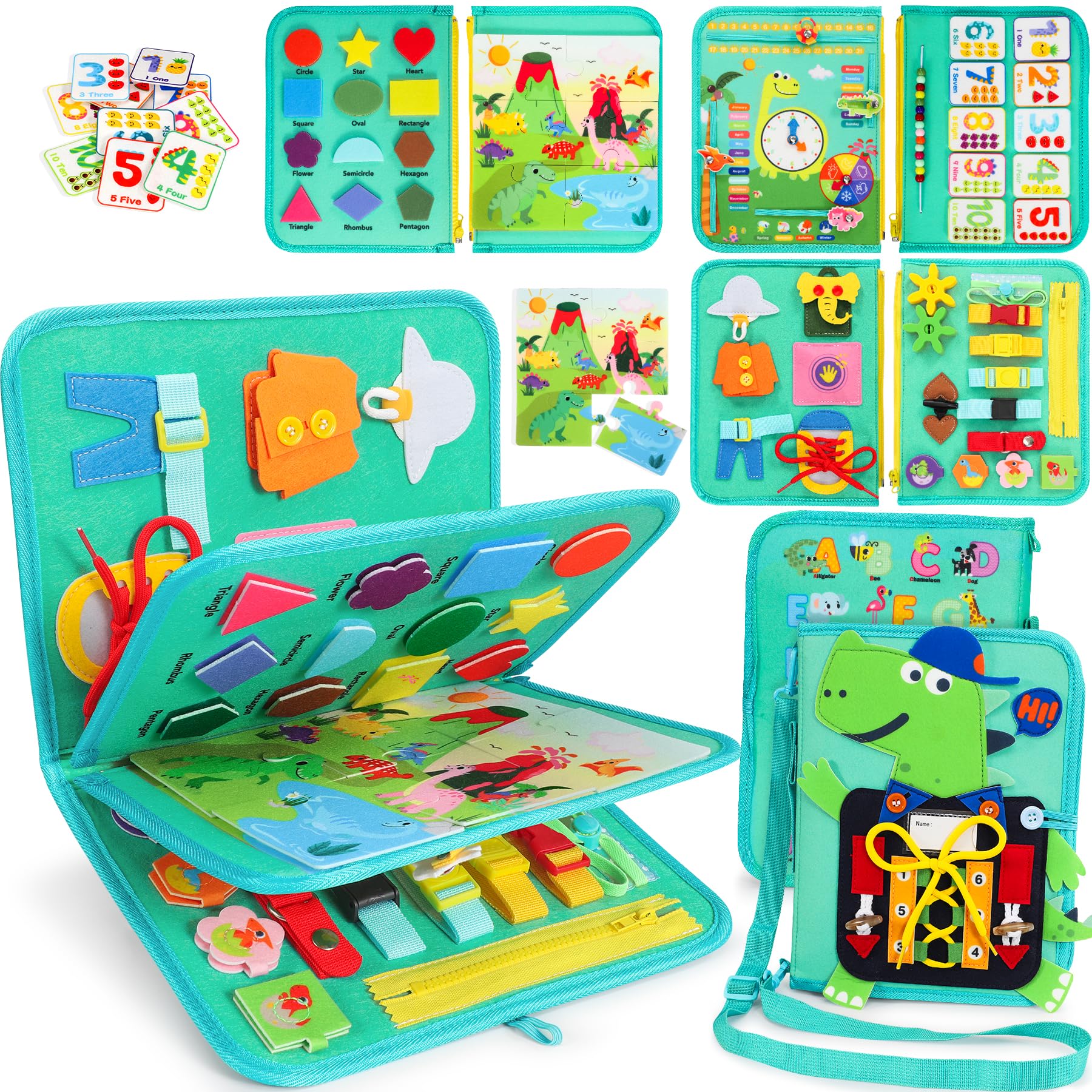 Dinosaur Busy Board Montessori Giocattoli Per Bambini 1+, Giocattolo Educativo Montessori Per lo Sviluppo Delle Abilità Motorie Fini, Giocattolo Sensoriale 1 2 3 4, Giocattolo Da Viaggio Per A