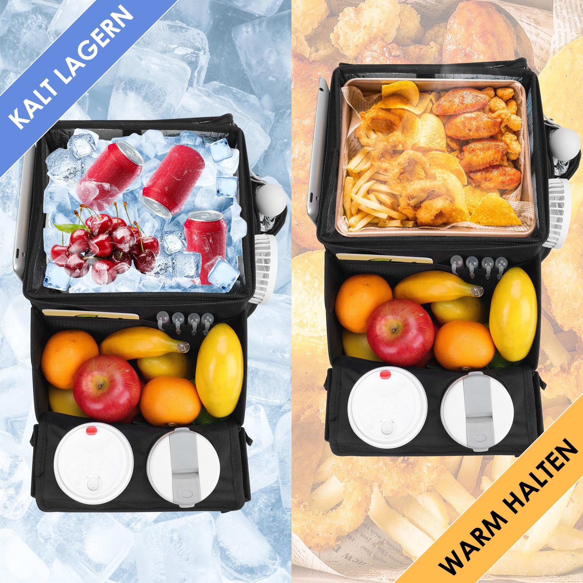 Autositz Organizer, Universeller Rückbank Organizer für den Rücksitz & Beifahrersitz mit Getränkehalter-Ablage mit Reise-Kühlbox für Kinder und Erwachsene, Ablage für Spielzeug, Bücher, Snacks