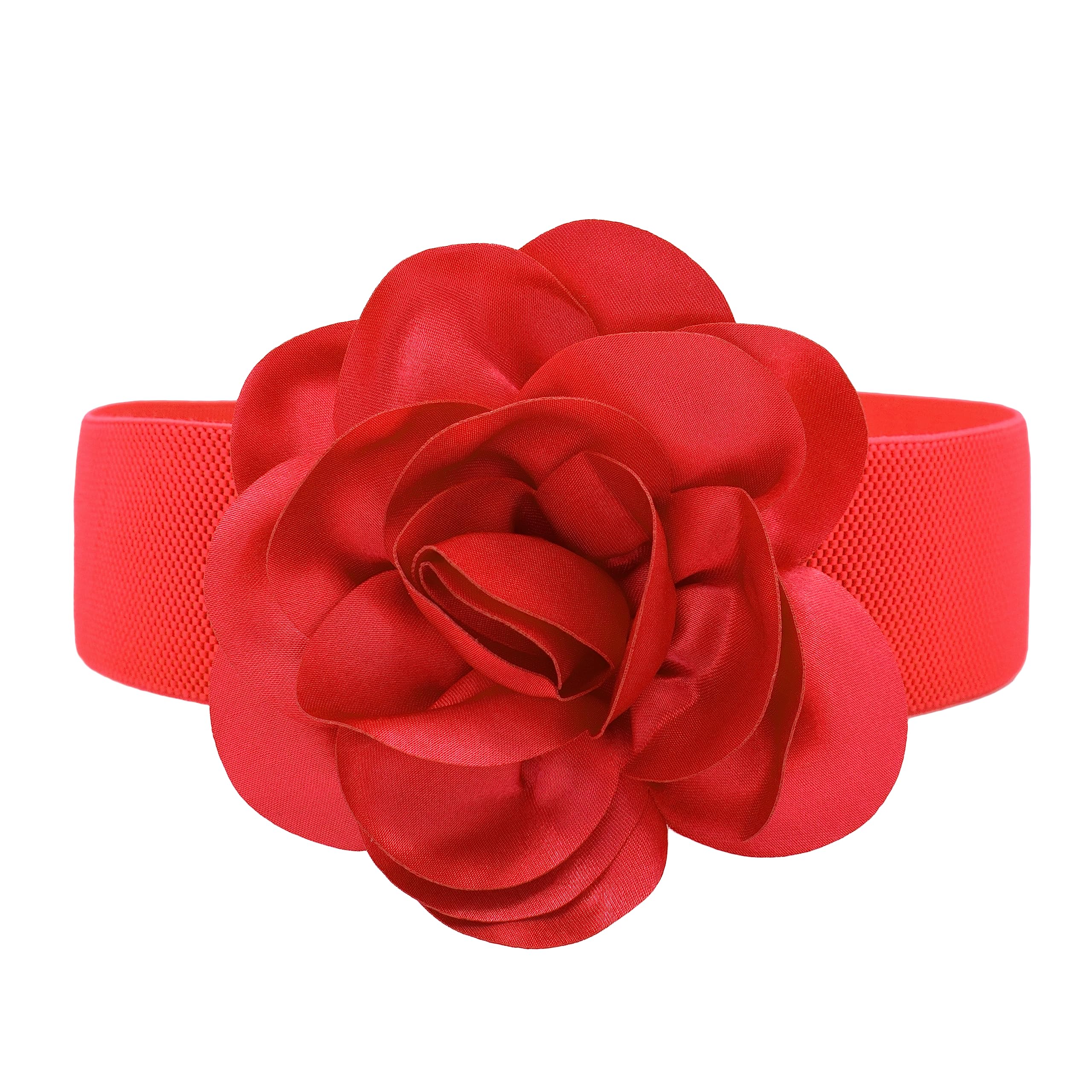 Women Flower Belt Strech Waist Wide Elastic Slim Fit Waist Band Décor Adjustable Belt