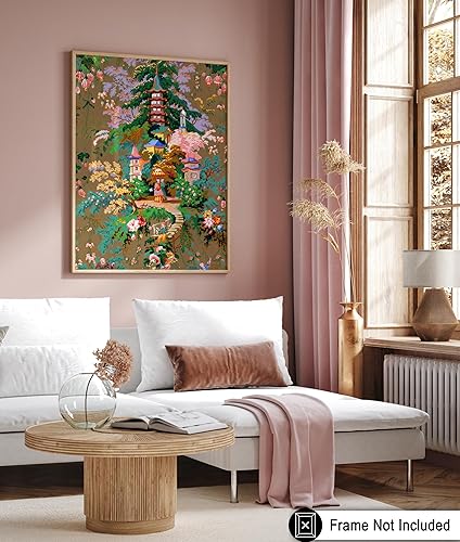 Miniatura 6 de Poster Master Póster de pagoda vintage, estampado de templo, arte chinoiserie, arte ornamental, arte floral, regalo para hombres y mujeres,