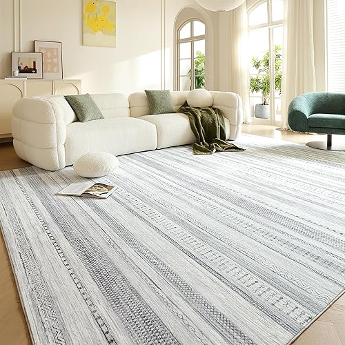 Area Rugs for Living Room: 9x12 Washable Boho Rug for Bedroom Large Neutral Bohemian Moroccan Farmhouse Geometric Dining Room Rugs Ultra Soft Floor Carpet Indoor for Home Office - Grey