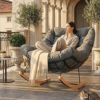 FLEXISPOT Oversized Outdoor Rocking Chair with Thick Cushioned Seat & Bo...