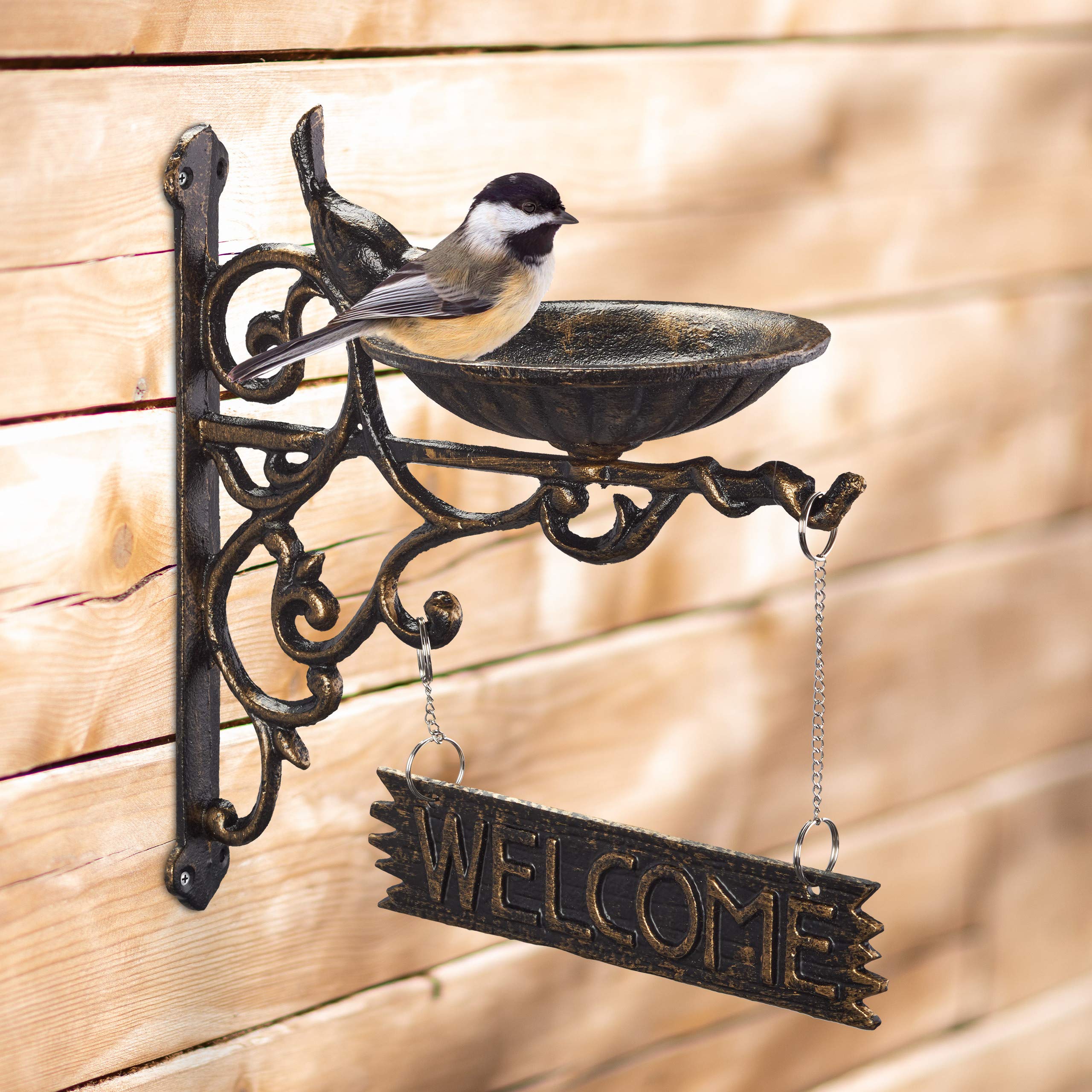 Relaxdays Abreuvoirs en Fonte Plaque de Bienvenue,Décoration Jardin, Fixation Mur; Soucoupe Eau, bronzé