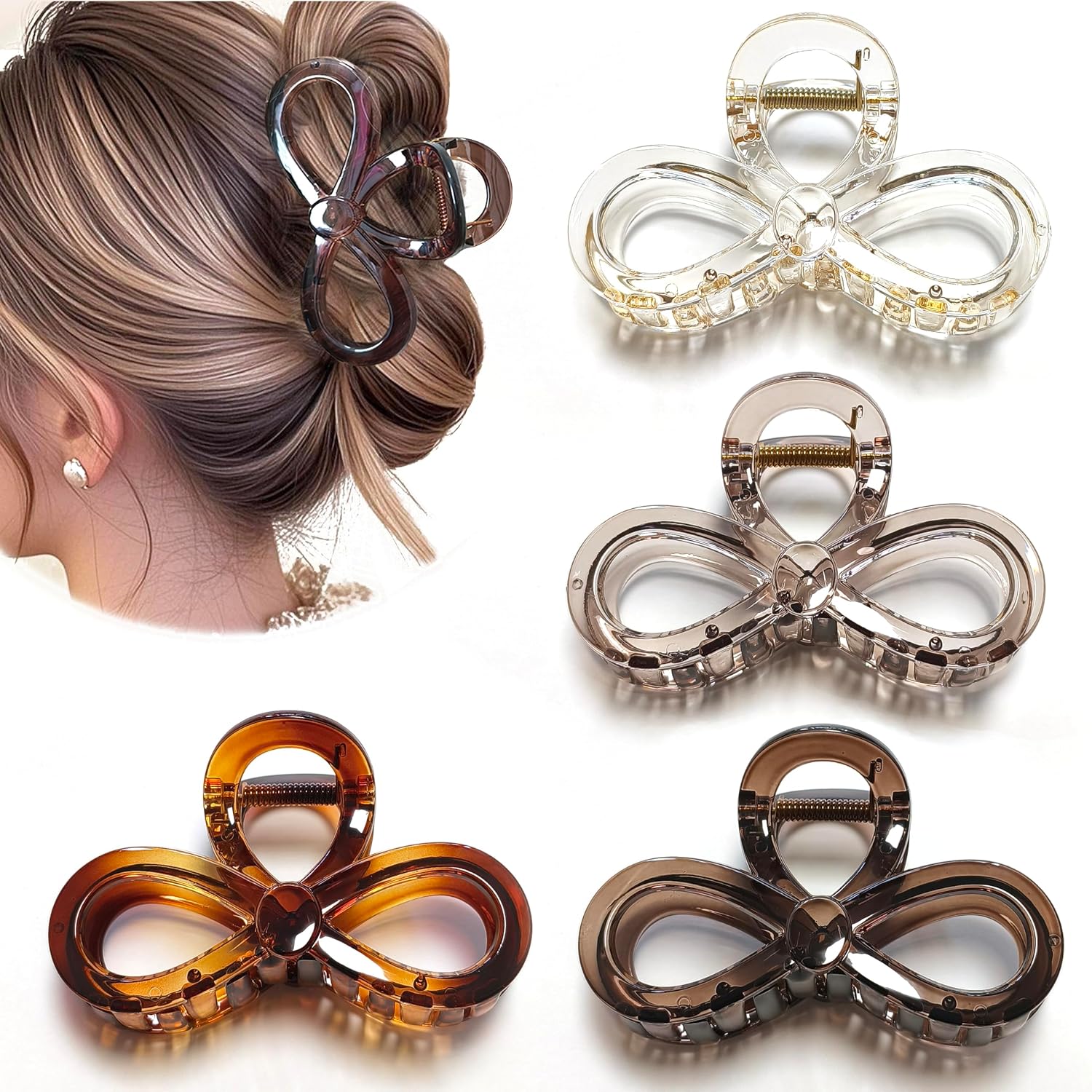 3.9 Inch Hair Claw Clips Large Glossy No Slip Hair Clips for Women Long and Medium to Thick Hair, 4 Pack