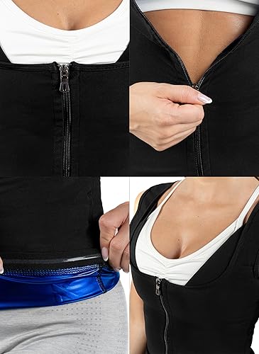 Miniatura 6 de Kewlioo Chaleco de polímero para mujer con cremallera que atrapa el calor y mejora el sudor, cómodo traje de sauna, camisa, chaqueta chaleco para