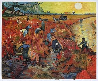 The Red Vineyards near Arles - Vincent van Gogh high quality hand-painted oil painting reproduction,a group of harvesters working in fields during sunset