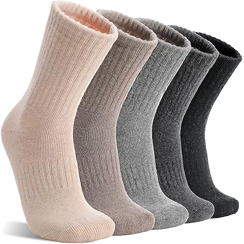 MOGGEI 5 Pairs Womens Merino Wool Socks Hiking Warm Winter Thick Thermal Crew Cozy Cabin Ladies Gift Comfy Boot Work Socks