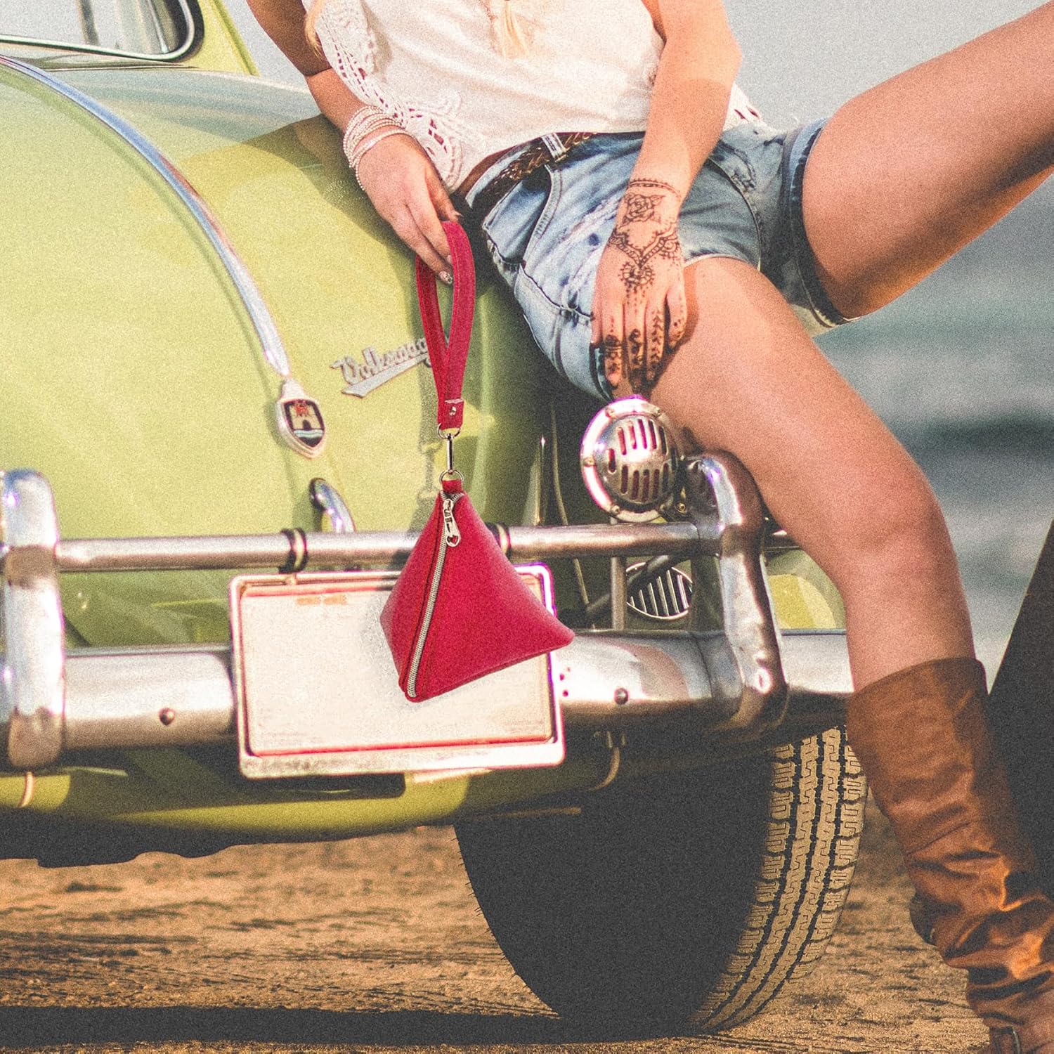 Women Synthetic Leather Clutch Wallet Triangle Wristlet Purse with Wrist Strap - Image 6