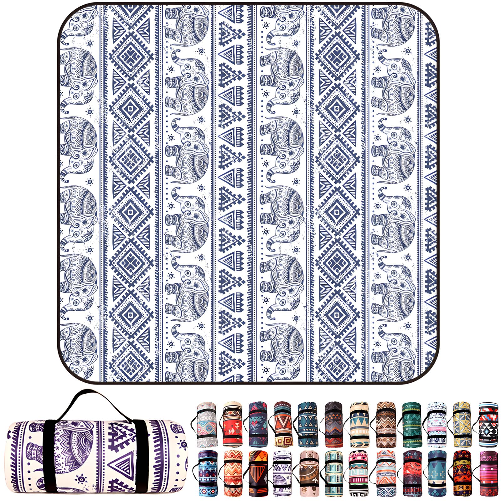 300 x 300 cm Picknickdecke, unten wasserdicht, Strand-Picknickmatte, extra groß, Bohemian, faltbar, maschinenwaschbar, für Outdoor, Picknick, Garten, Strand, Camping